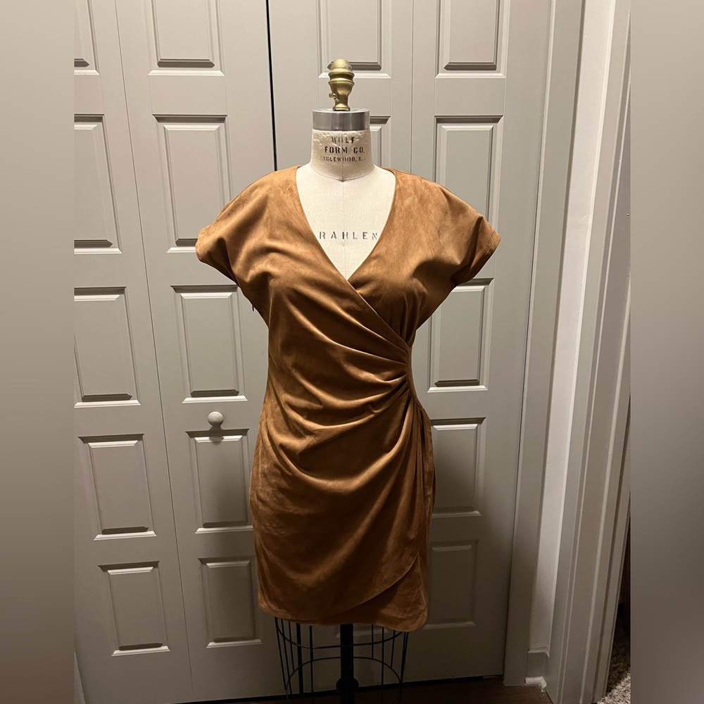 Boston Proper Tan Wrap Dress